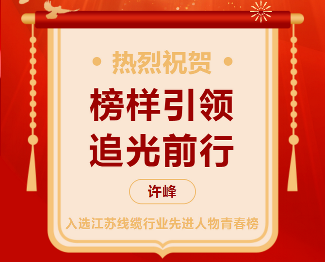 榜样引领 追光前行｜许峰入选江苏线缆行业先进人物青春榜